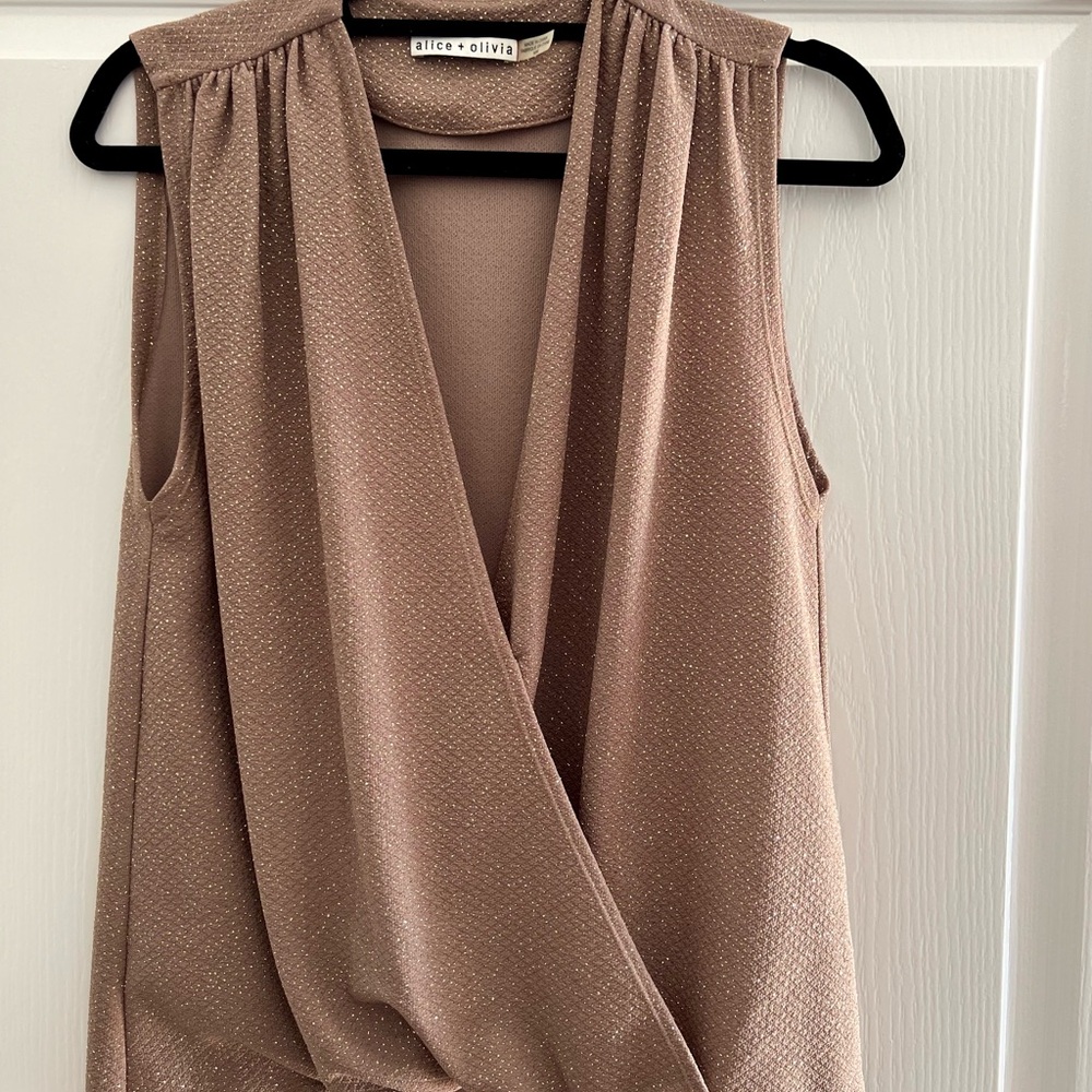 Alice + Olivia Shimmering Tan Wrap Blouse